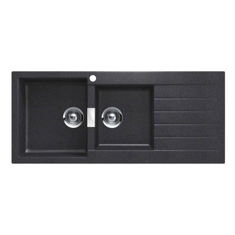 Abey Schock Signus 1 and 3/4 Bowl Topmount Sink with Right Hand Drainer - Black Magma Cristadur - D200BL
