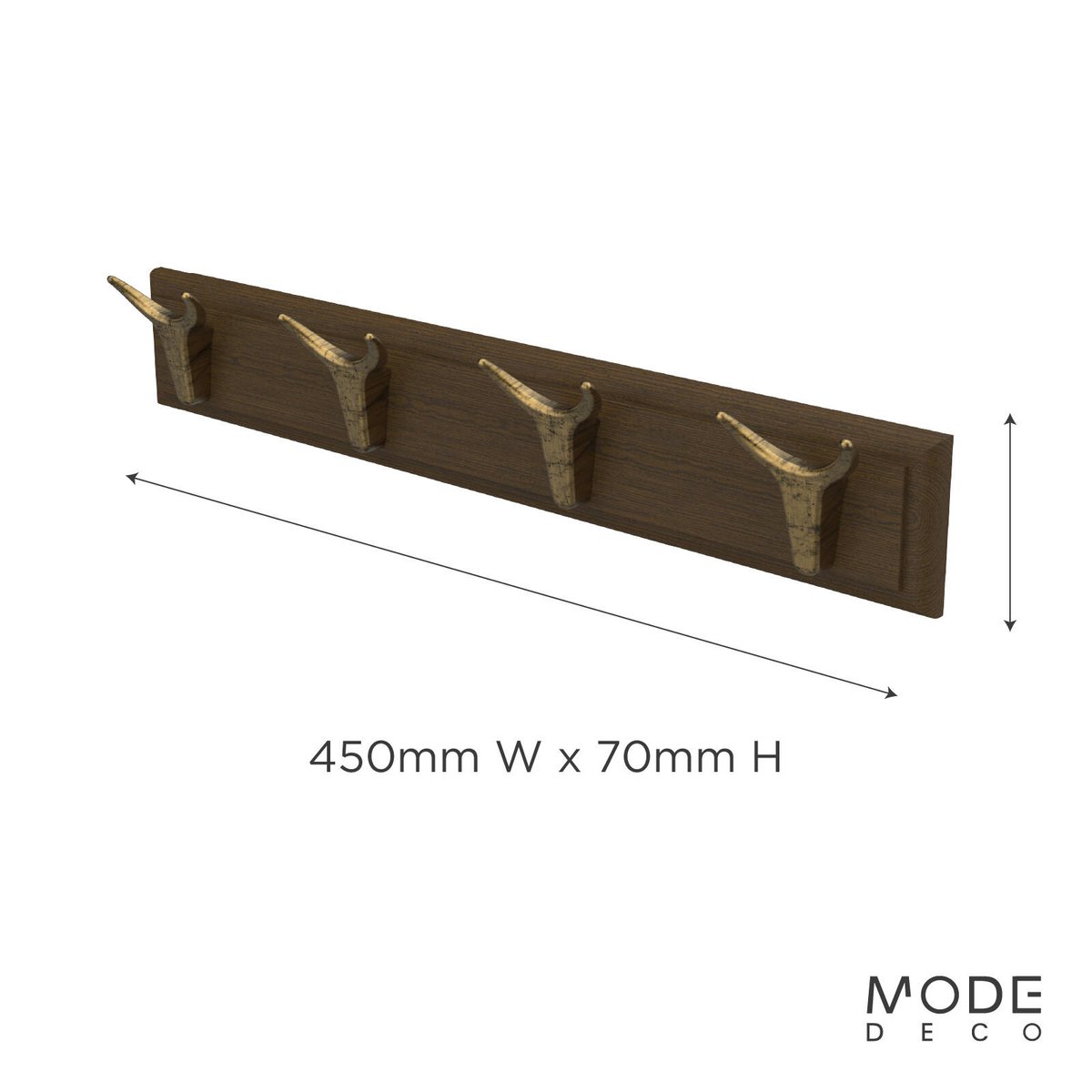 Mode 4 Brass Cow Hooks on Oak Board Hook Rack - 450mm - Decorative Storage - SuperSaverAU - view 3