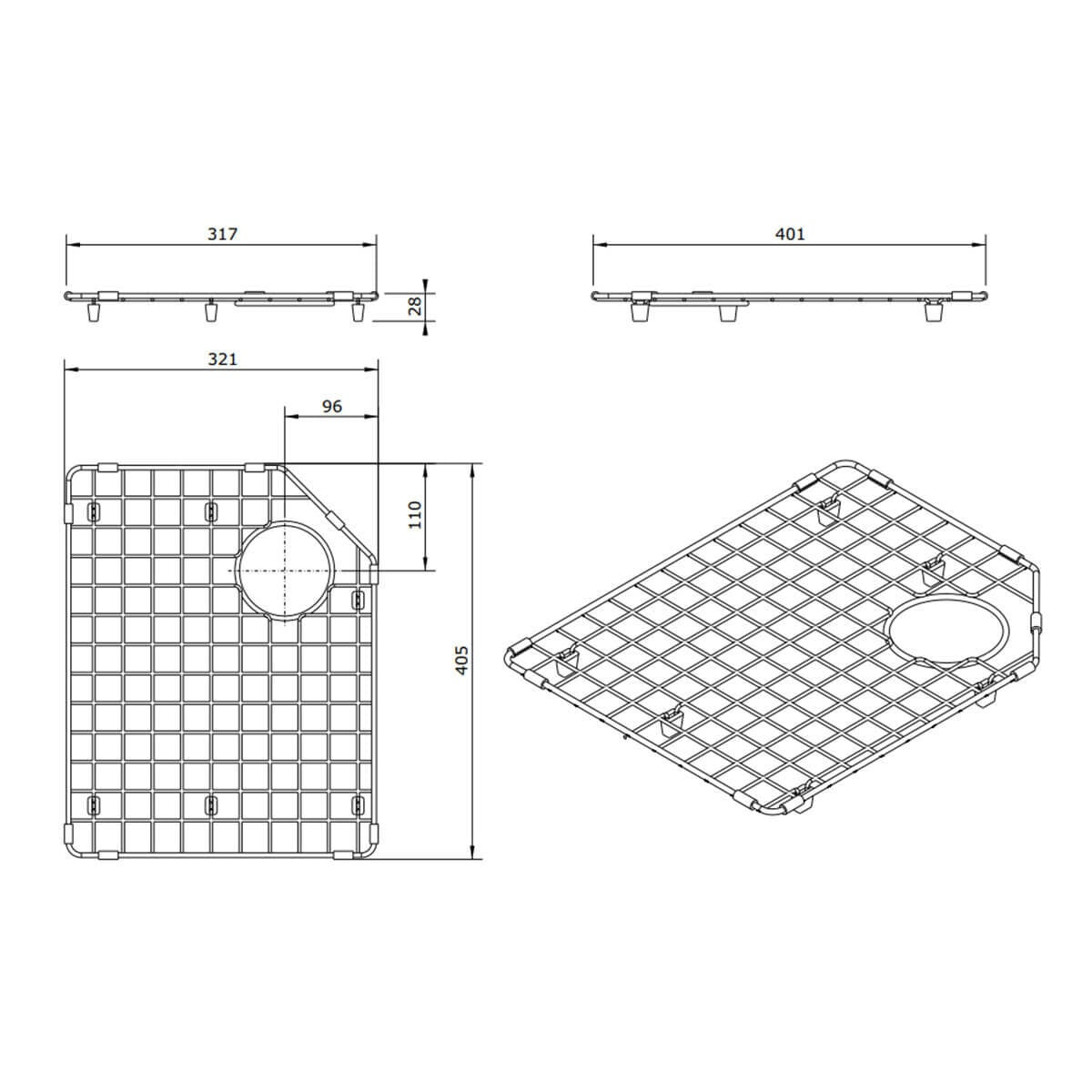 Turner Hastings Chester Sink Grid Left Hand Side - Stainless Steel, Dishwasher Safe - 4A41311