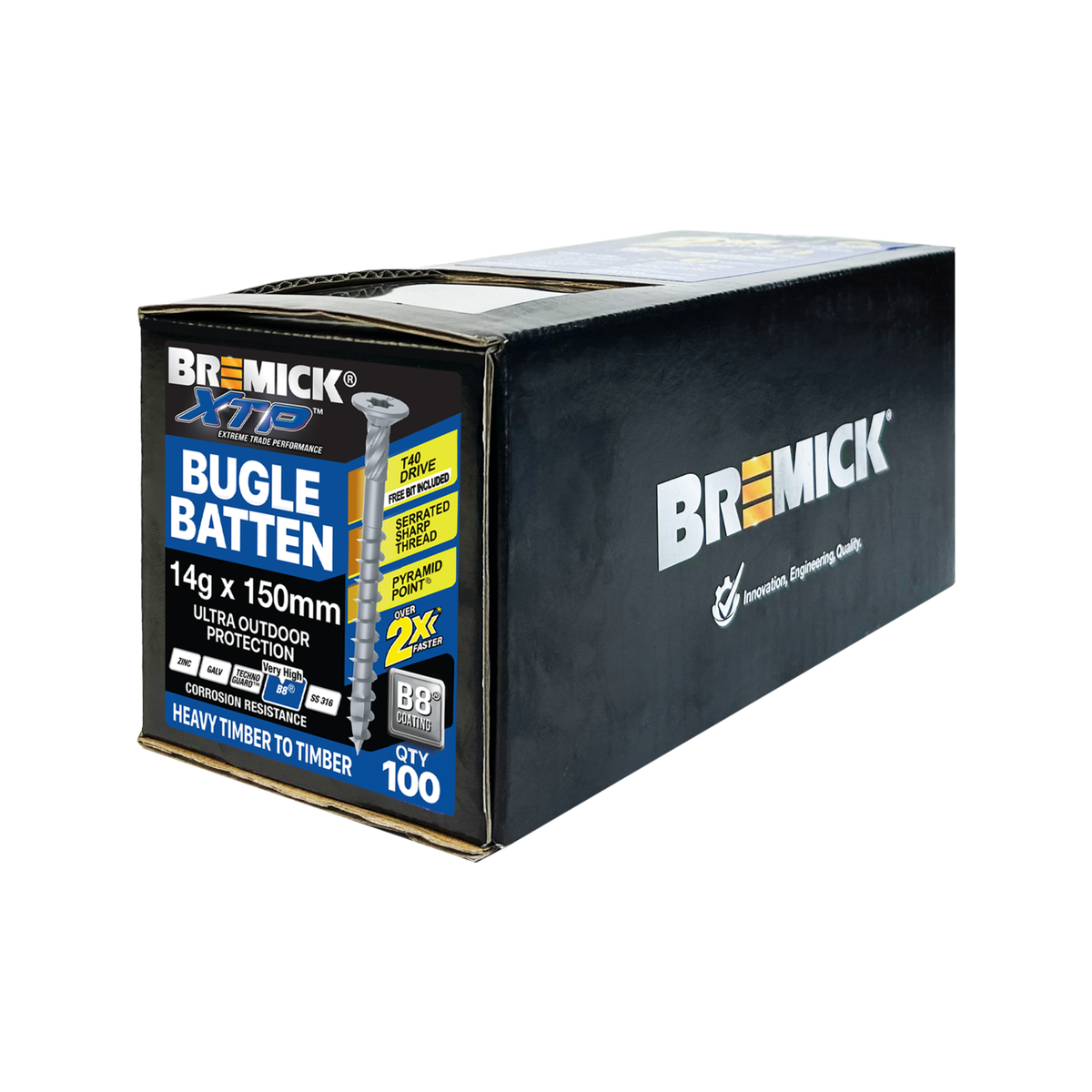 Bremick XTP 14g x 150mm T40 B8 Bugle Batten Screws 100 Pack