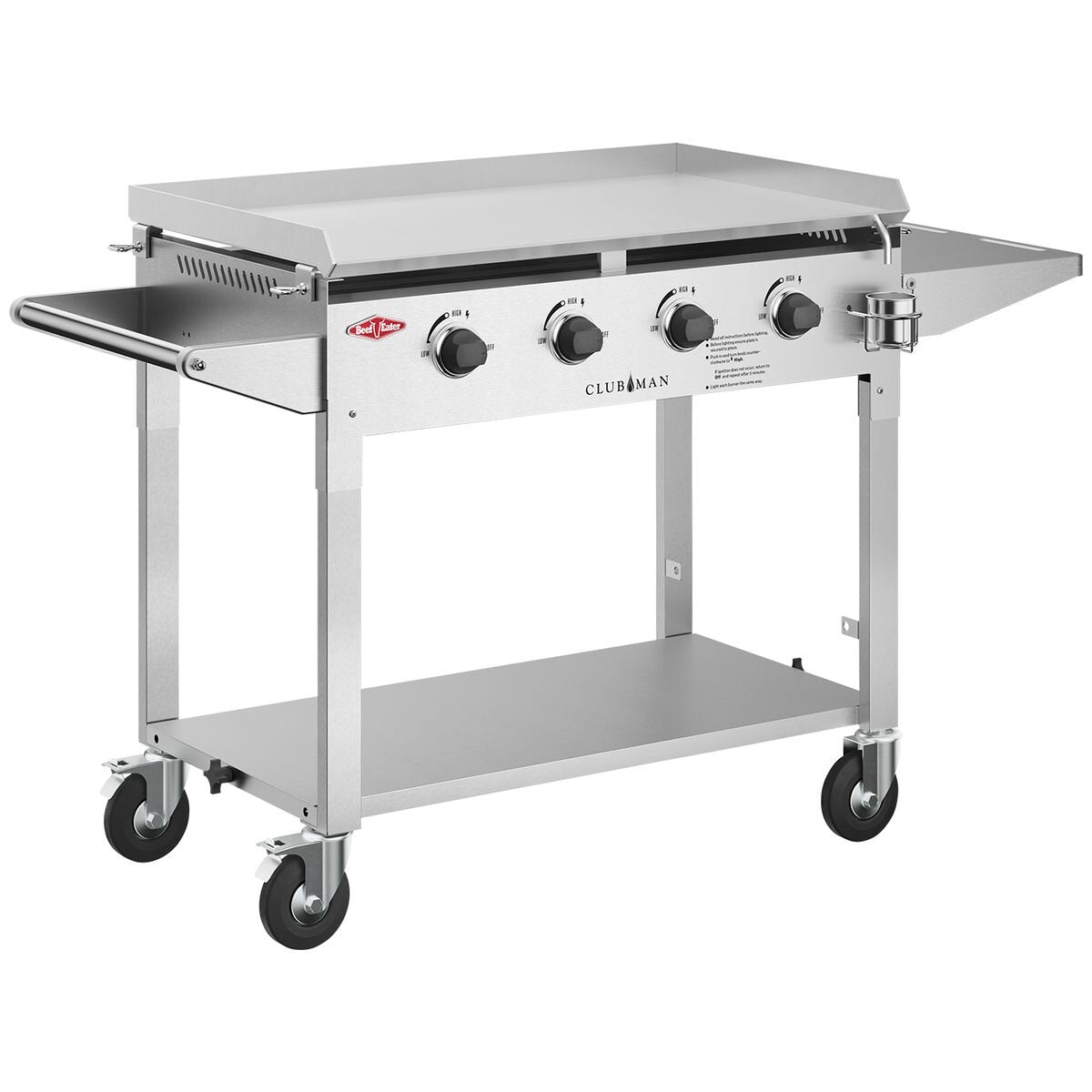 Beefeater Clubman 4 Burner Flat Top LPG BBQ - Stainless Steel - Quartz Start Ignition - BD16440