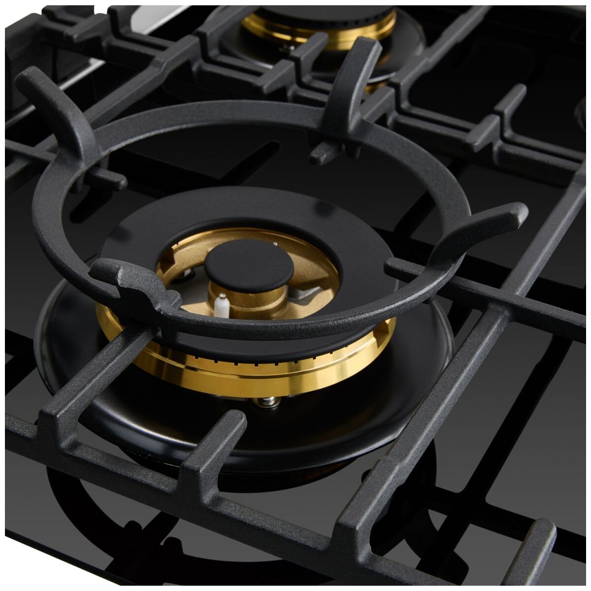 Omega 90cm Natural Gas Cooktop - Black Ceramic Glass, Five Burners, Wok Burner, Brass Burners - OCGG905WB