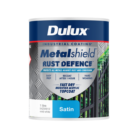 Dulux Metalshield Rust Defence - 1L - White Satin - Fast-Drying Protection - SuperSaverAU - view 1