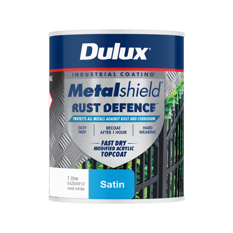 Dulux Metalshield 1L White Satin Rust Defence Enamel