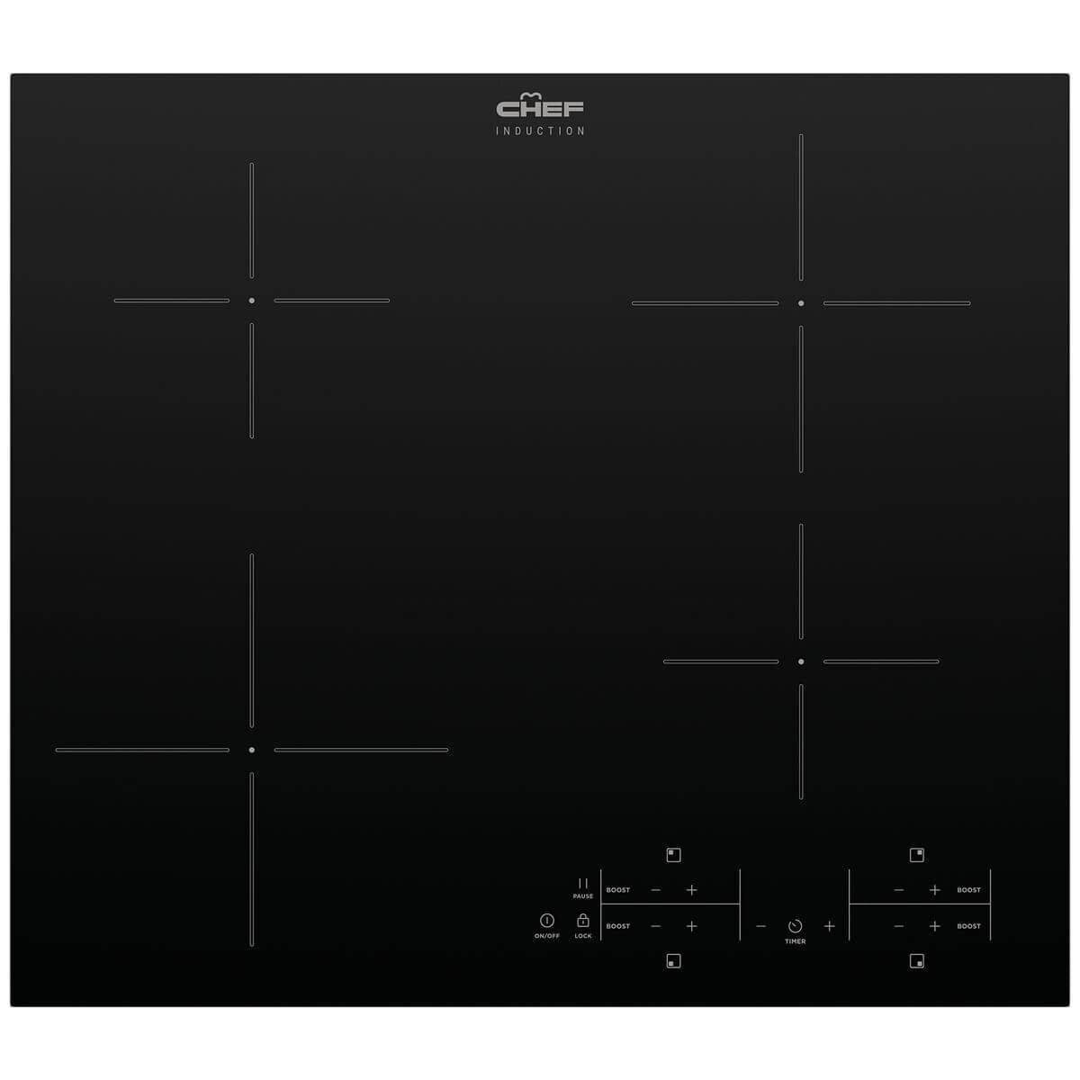 Chef 60cm 4 zone PowerReady induction cooktop - touch controls, PowerBoost, child lock - CHI6434BD