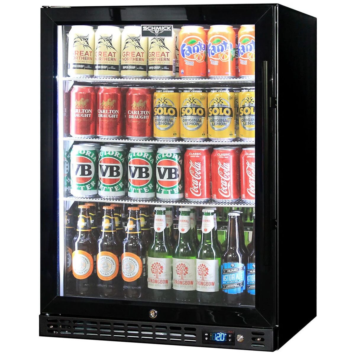 Schmick Under Bench Heated Glass Door Bar Fridge - Left Hinged, Matte Black, 7 Star - SK156L-B-HD