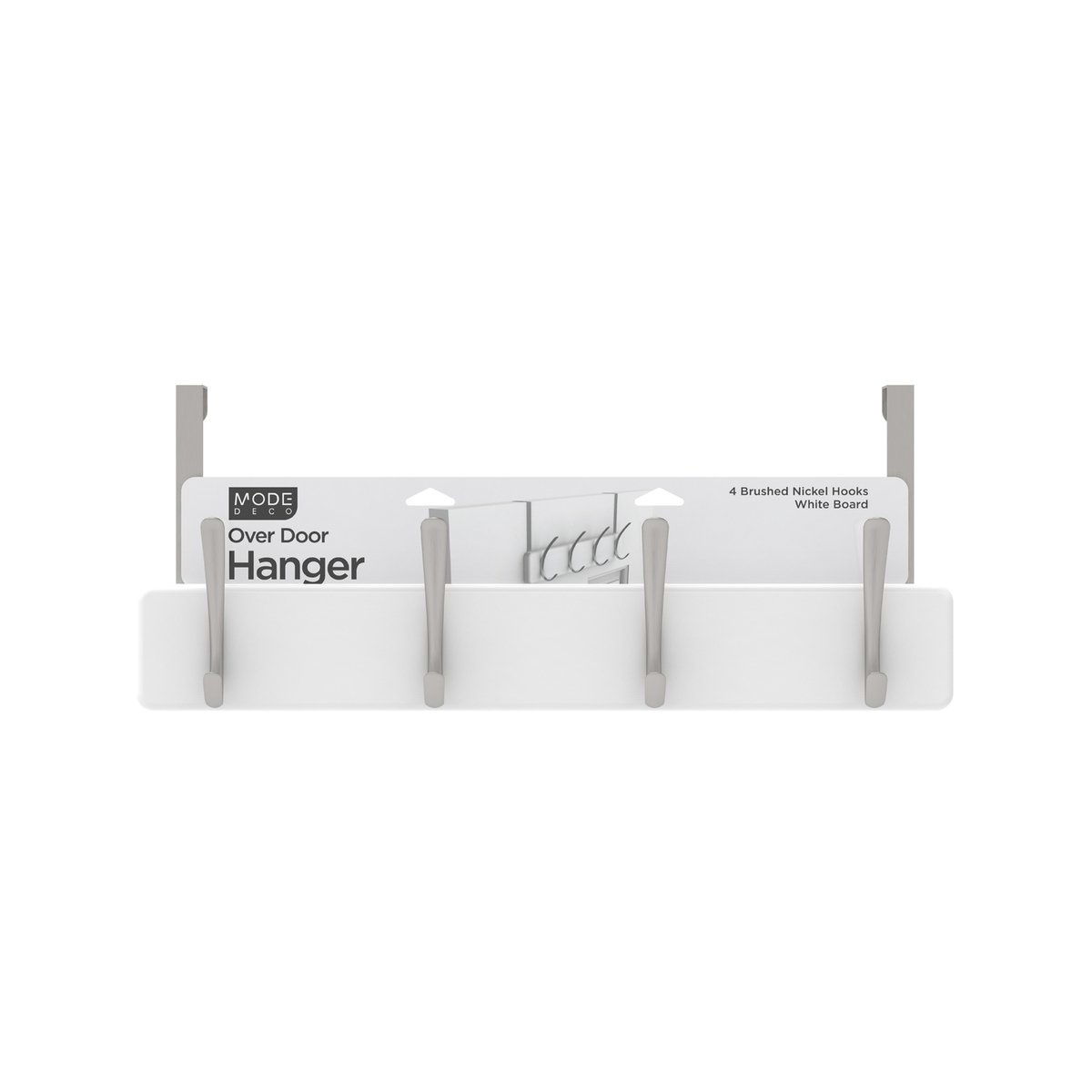 MODE 450 x 70 x 45mm White Over-Door Hanger with 4 Brushed Nickel Hooks