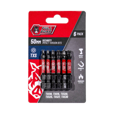 Full Boar TXS x 50mm Impact Security Torsion Bits Set - 6 Pack, S2 Steel