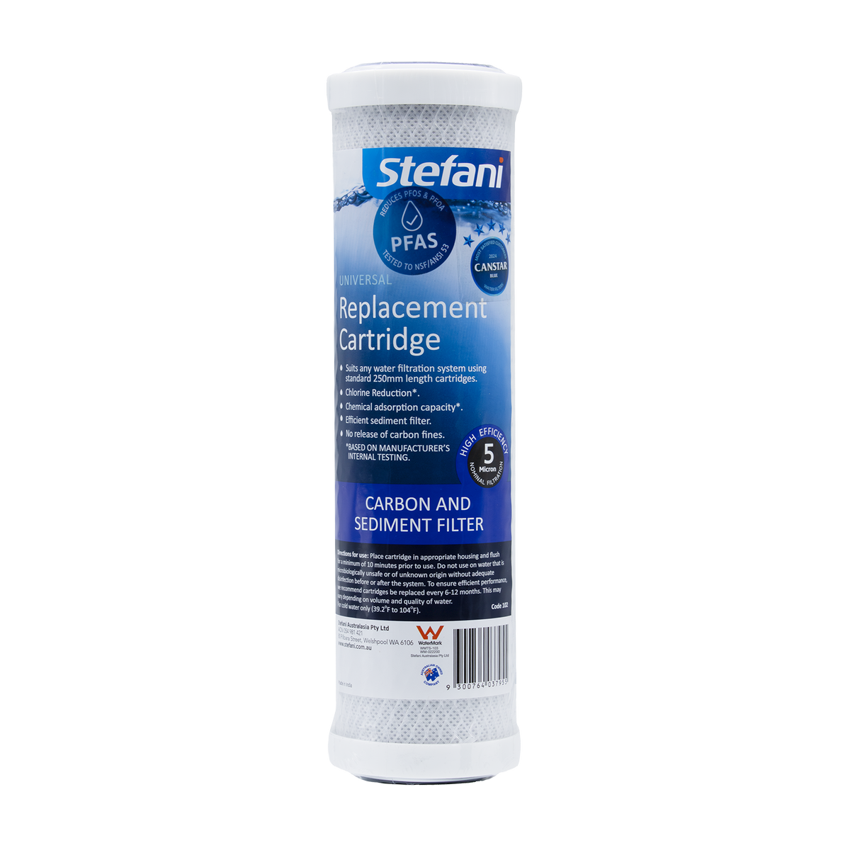 Stefani 250mm Carbon Block Cartridge 5 Micron High Efficiency Filter - SuperSaverAU - view 1