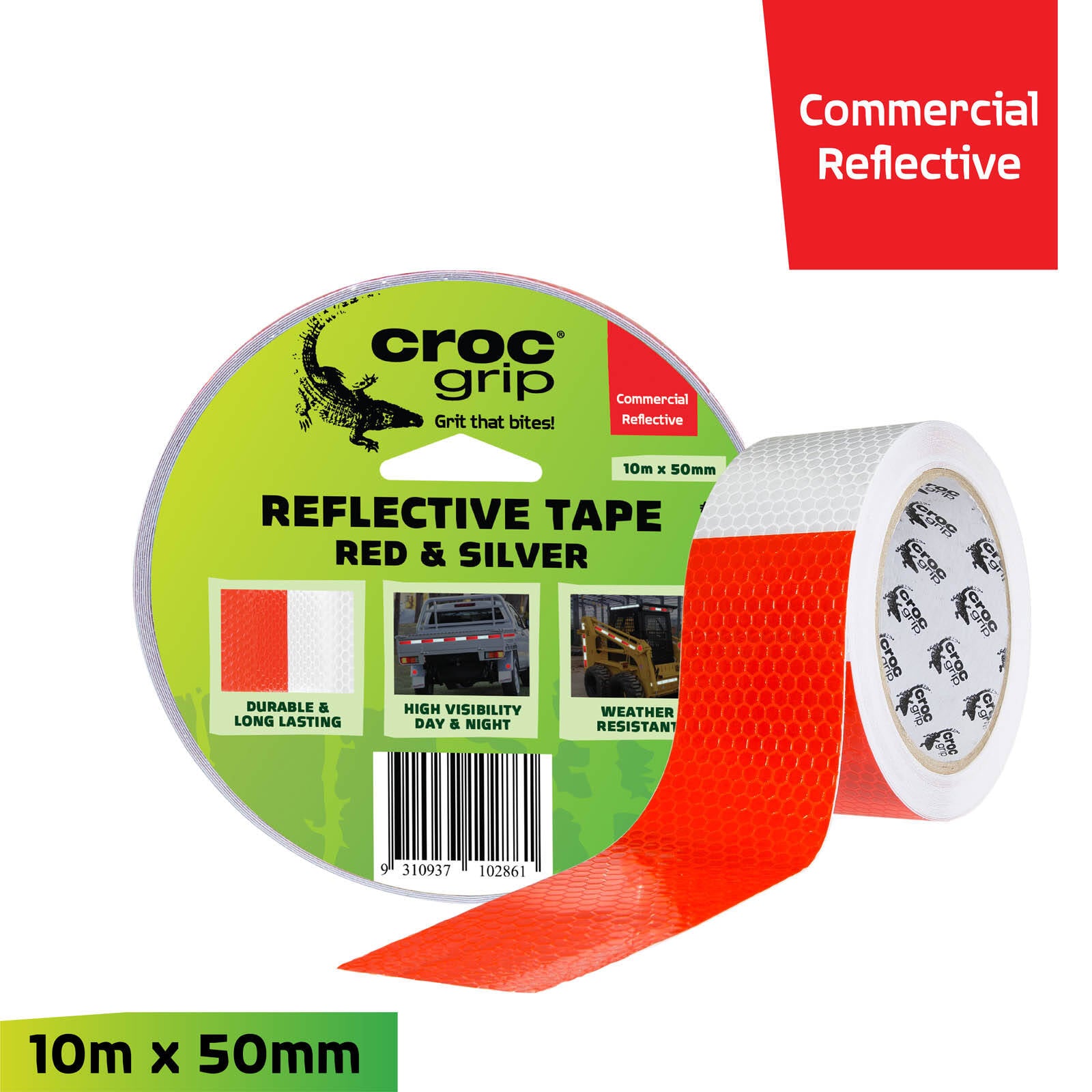 Croc Grip 10m x 50mm White and Red Reflective Safety Tape