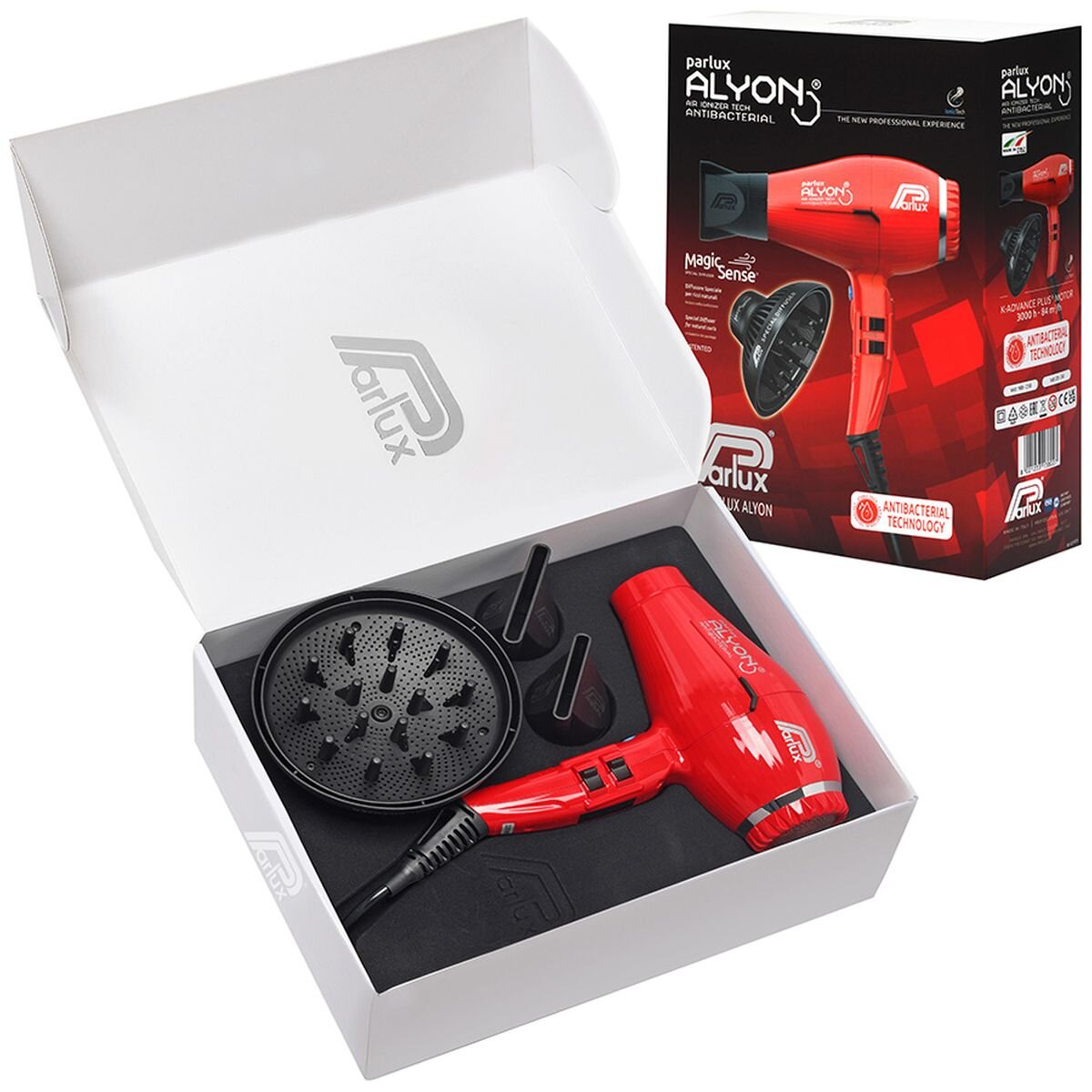 Parlux Alyon Air Ionizer Hair Dryer 2250W - Red - MagicSense Diffuser Pack - 150136