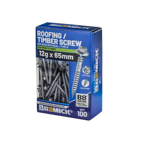 Bremick Hex Roofing Screw 12g x 65mm - B8 - Pack of 100 - Corrosion Resistant - SuperSaverAU - view 1