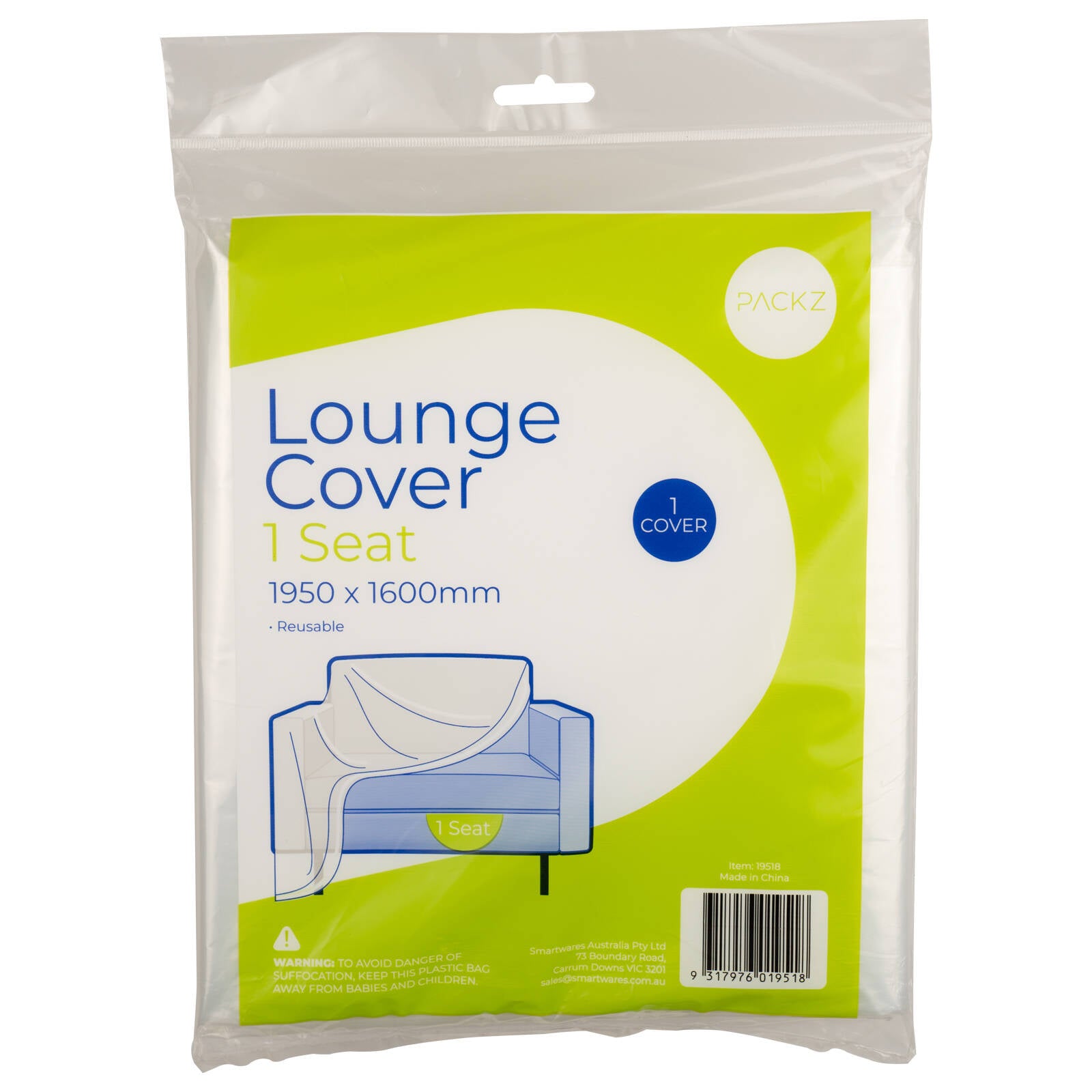 Packz 1950 x 1600mm Clear Plastic 1 Seat Lounge Cover