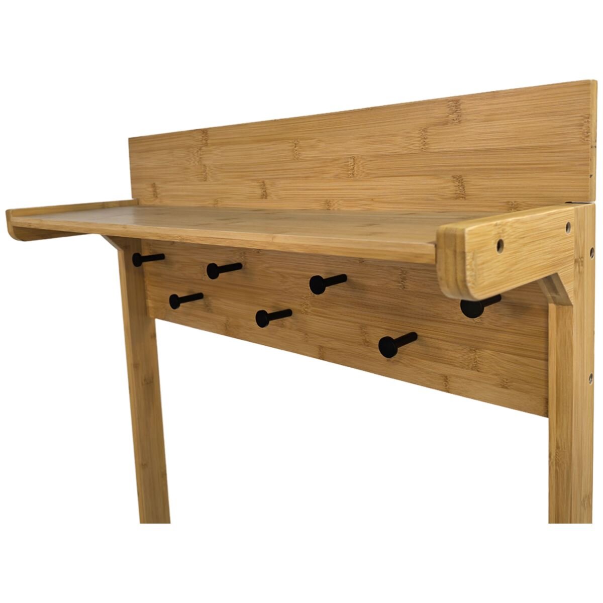 L.T. Williams Bamboo Hall Stand - Grey PU Bench Seat - Coat Rack and Shoe Storage - 9922