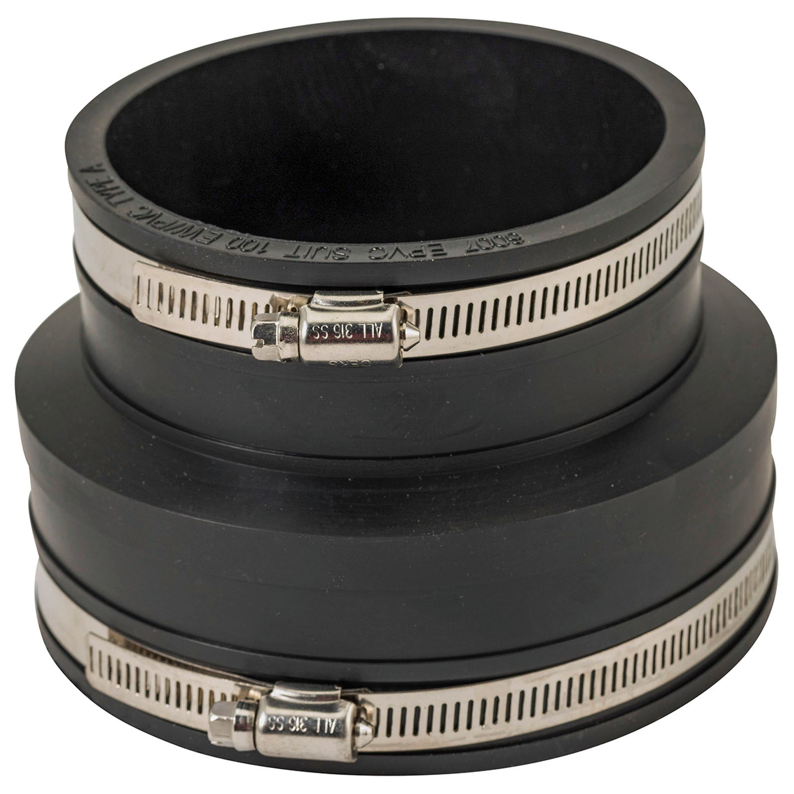 Deks 100mm EW to PVC Rubber Joiner Adaptor - EPDM & Stainless Steel, Underground Rated, Black