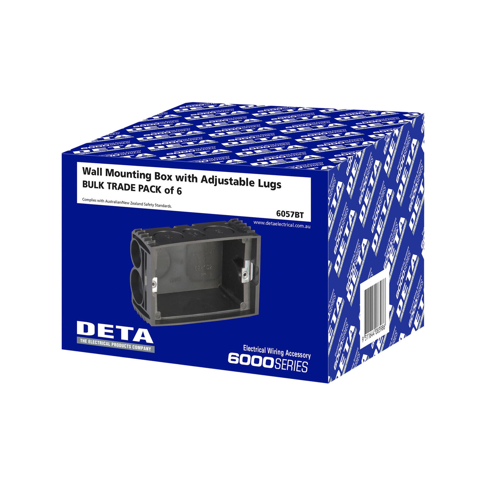 DETA Wall Mounting Box with Adjustable Lugs, Black Polycarbonate, 6 Pack (6057BT)