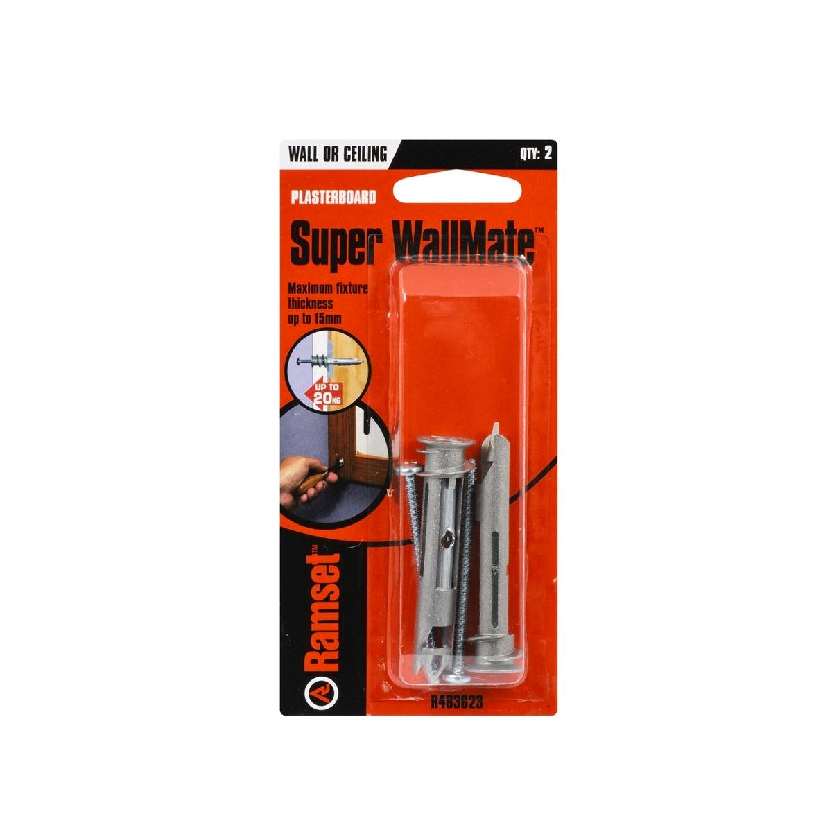 Ramset 8 x 64mm ToggleMate Zinc Alloy Plasterboard Toggle Anchor With Screw - 2 Pack