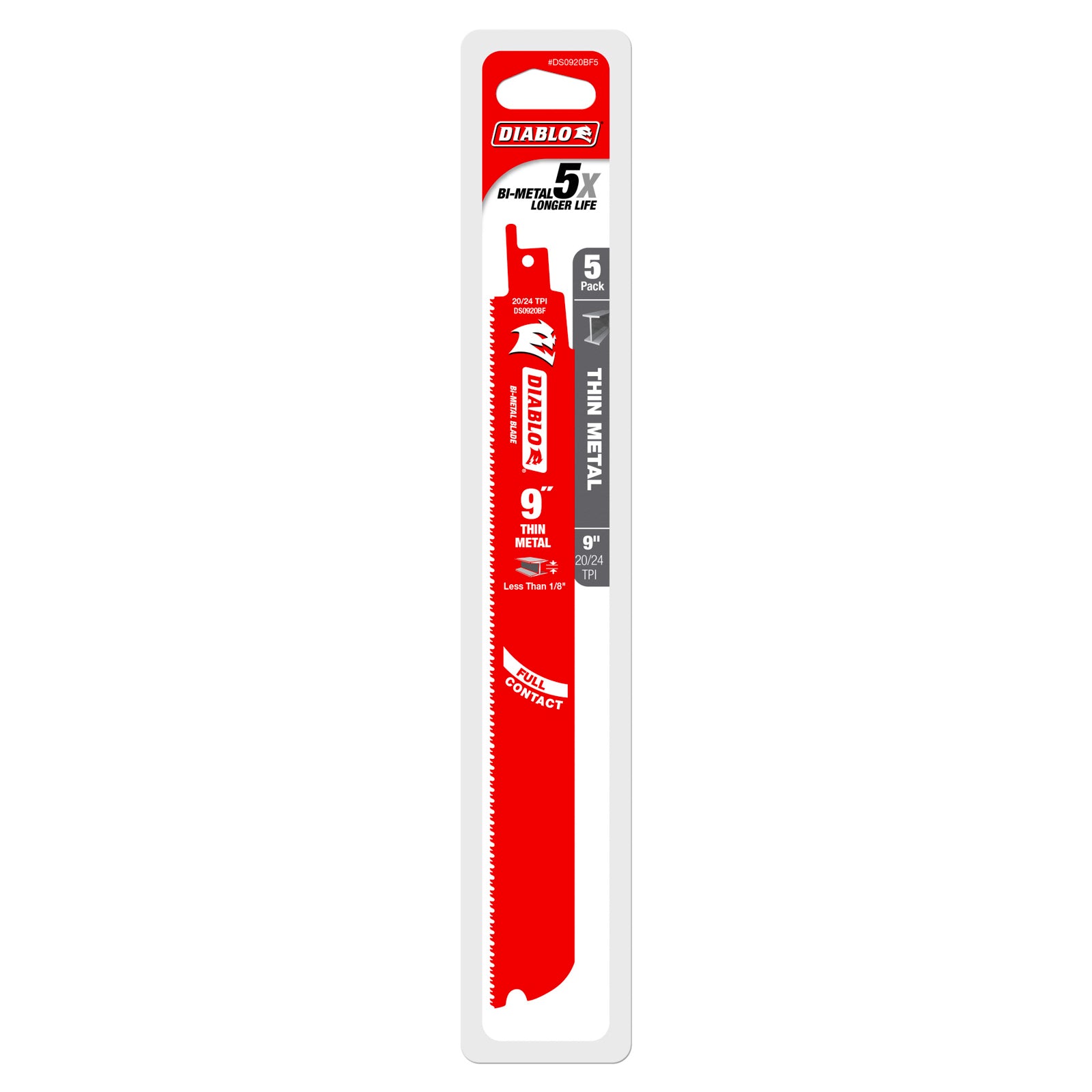 Diablo 9" Bi-Metal Reciprocating Saw Blades for Thin Metal 5 Pack