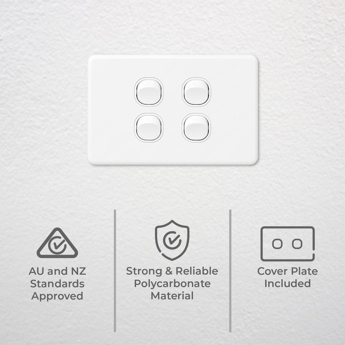 DETA X6 Quad Switch 4 Gang White Polycarbonate 10A 240V