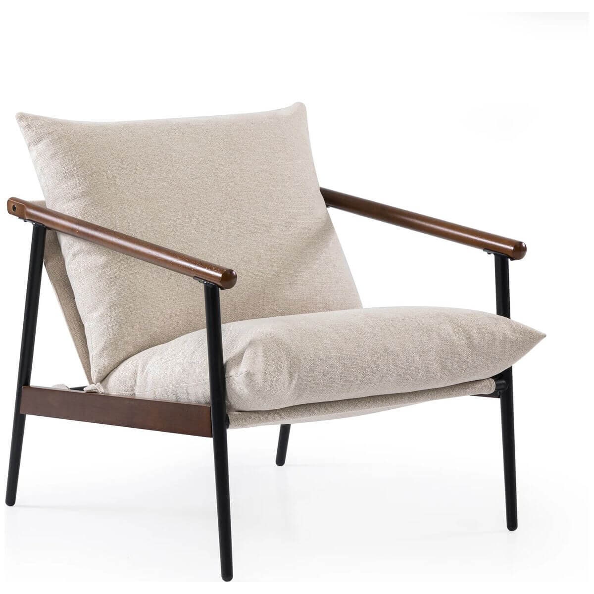 Zinus Wood and Metal Frame Armchair - Black, Ergonomic Sling Seat, Foam Cushion - AU-USHSL4ZC-31B