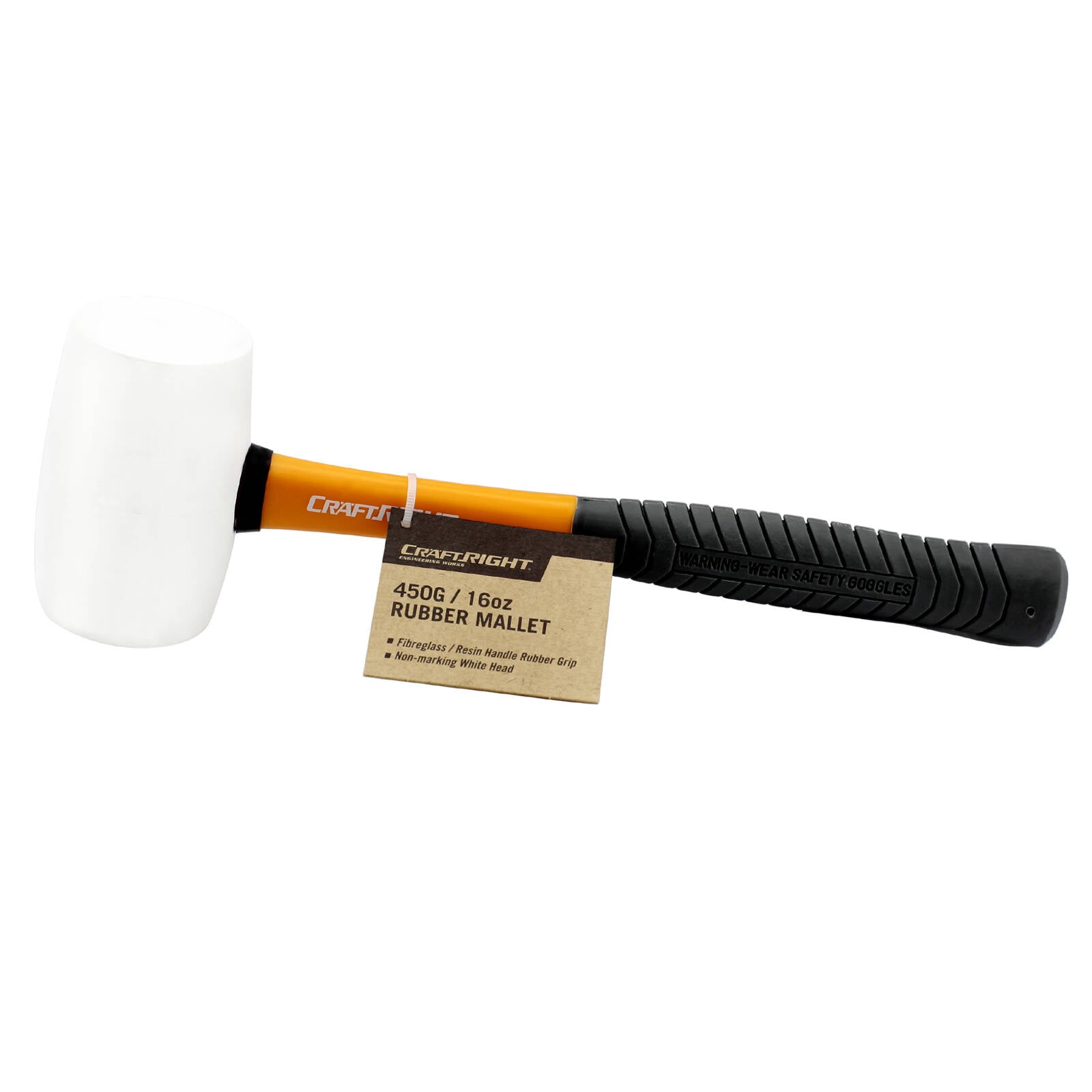 Craftright 450g / 16oz Rubber Mallet, Non-Marking Head, Fibreglass Handle