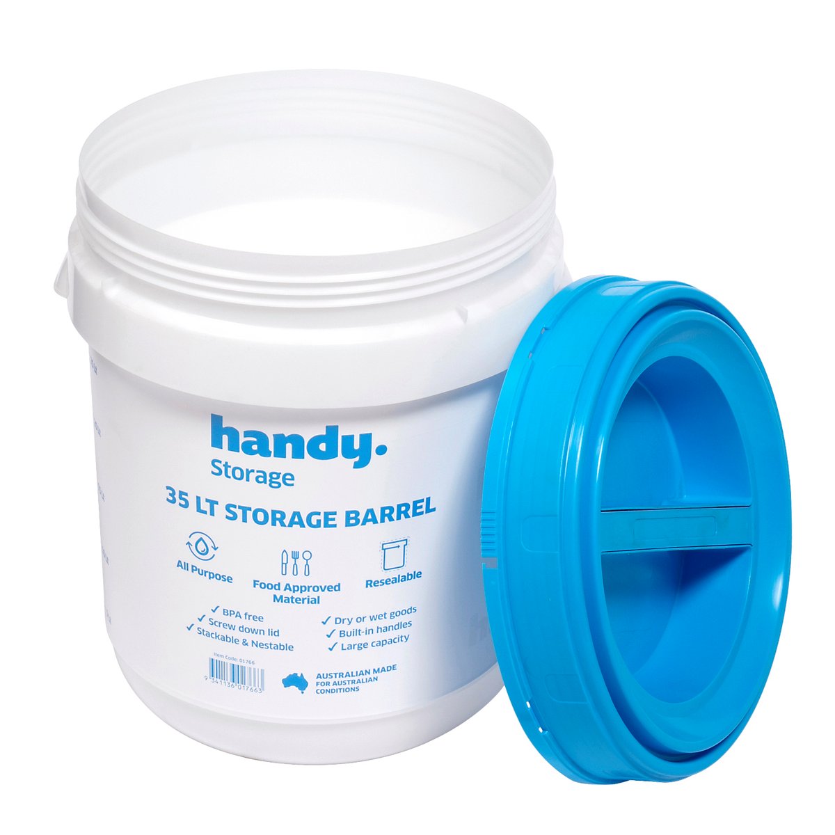 Handy 35L Storage Barrel - BPA-Free Plastic - Stackable - Durable - SuperSaverAU - view 2