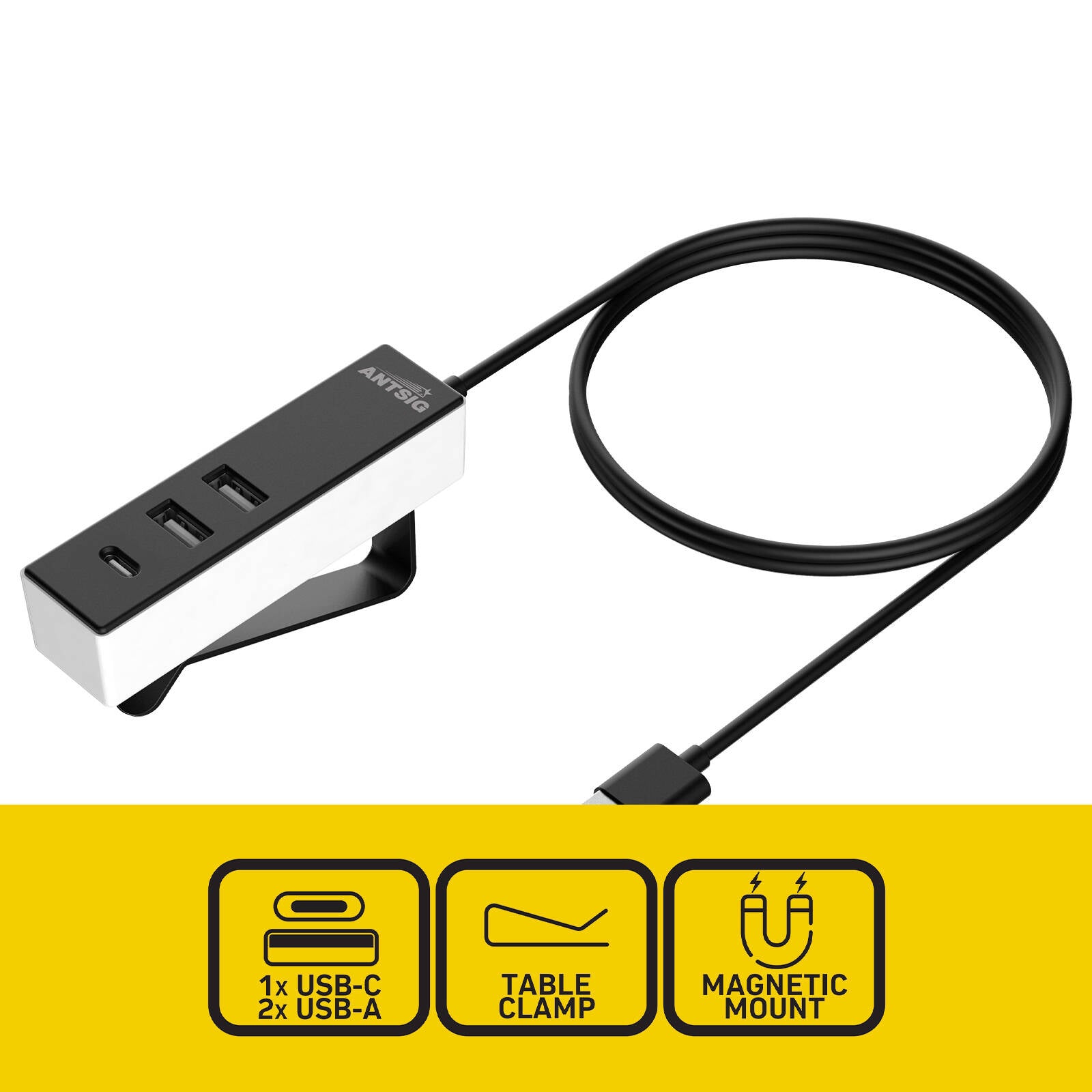 Antsig 3-Port USB-A Hub AP184 - Black/White, Connect Multiple Devices