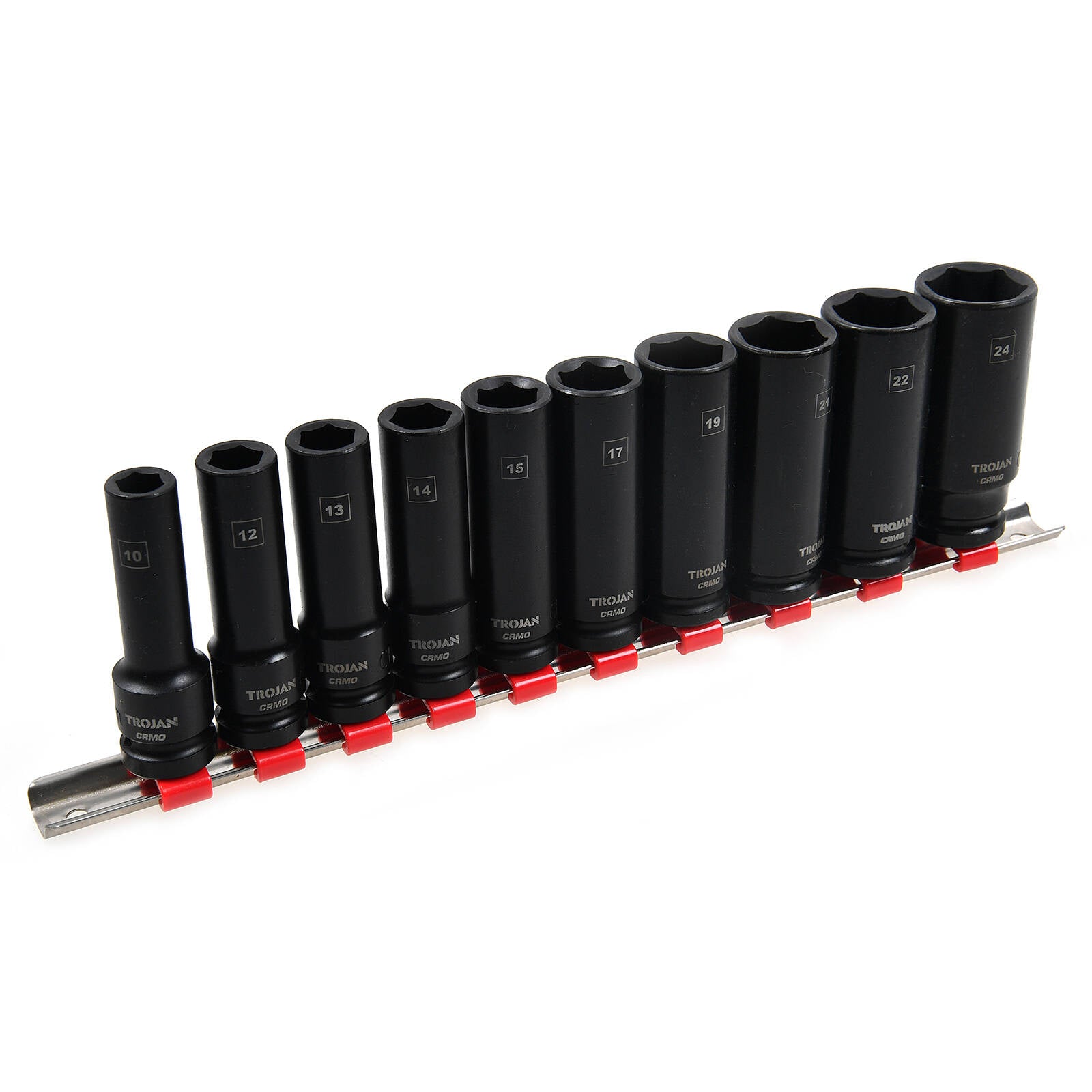 Trojan 10 Piece Deep Impact Socket Rail Set 1/2" Drive 10-24mm 6 Point