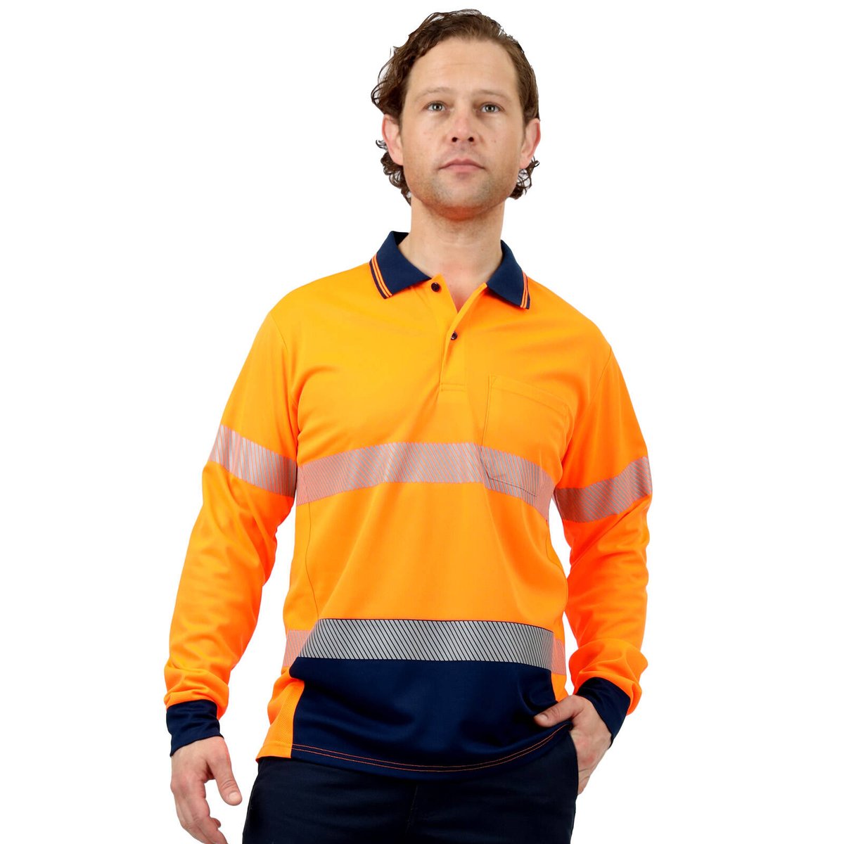 Citeco Men's Orange Hi Vis Long Sleeve Polo Reflective - Medium