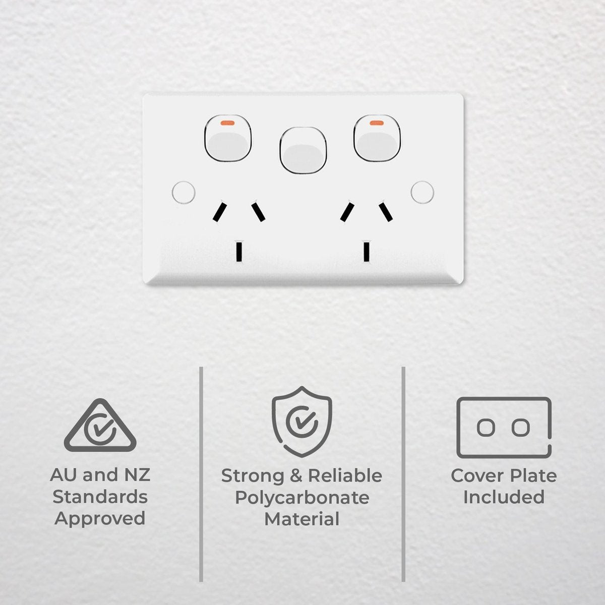 Deta Solid Plate Double Power Point - 116mm x 72mm - Polycarbonate - 10 Pack - SuperSaverAU - view 3