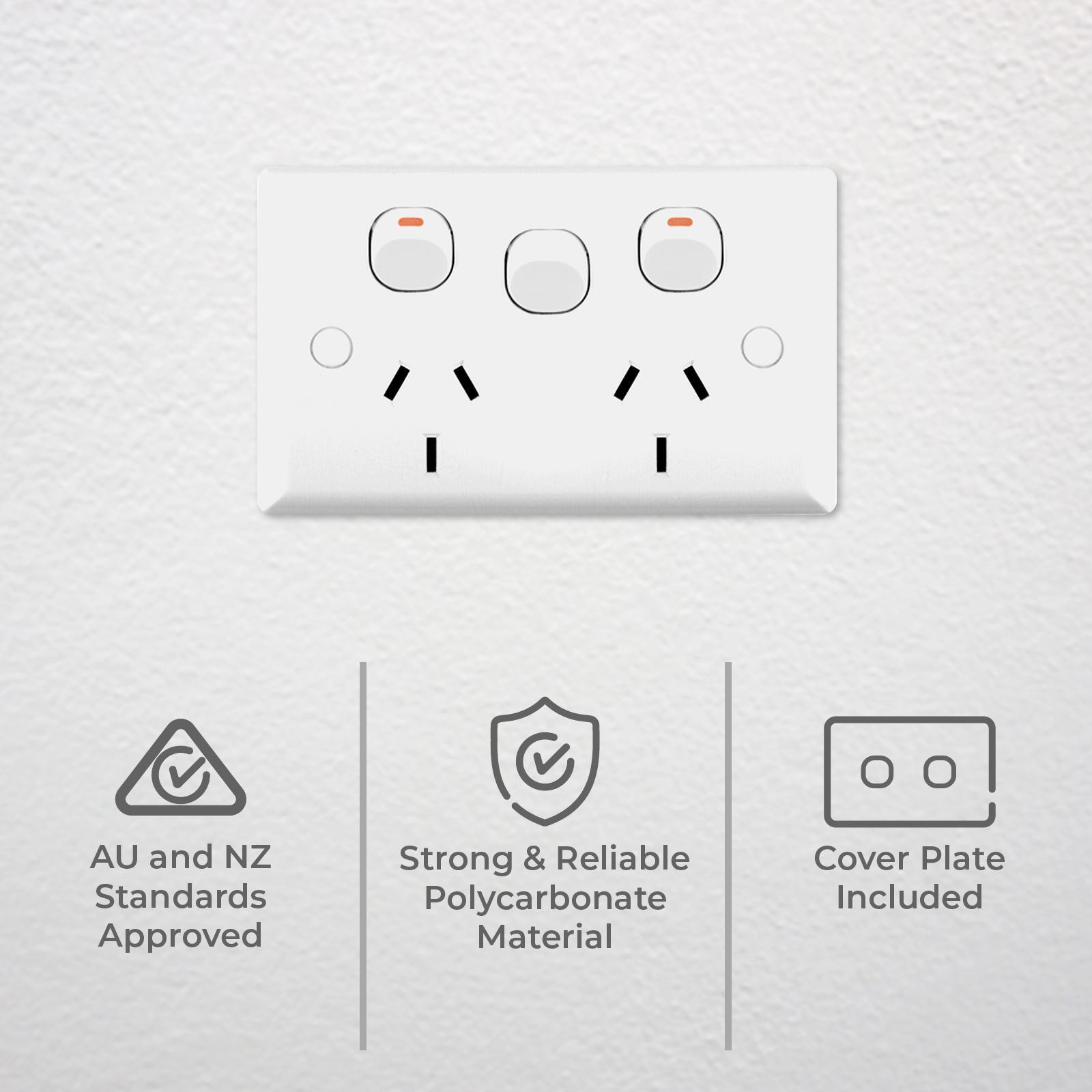 DETA Solid Plate Double Power Point 10 Pack White Polycarbonate 10A 240V