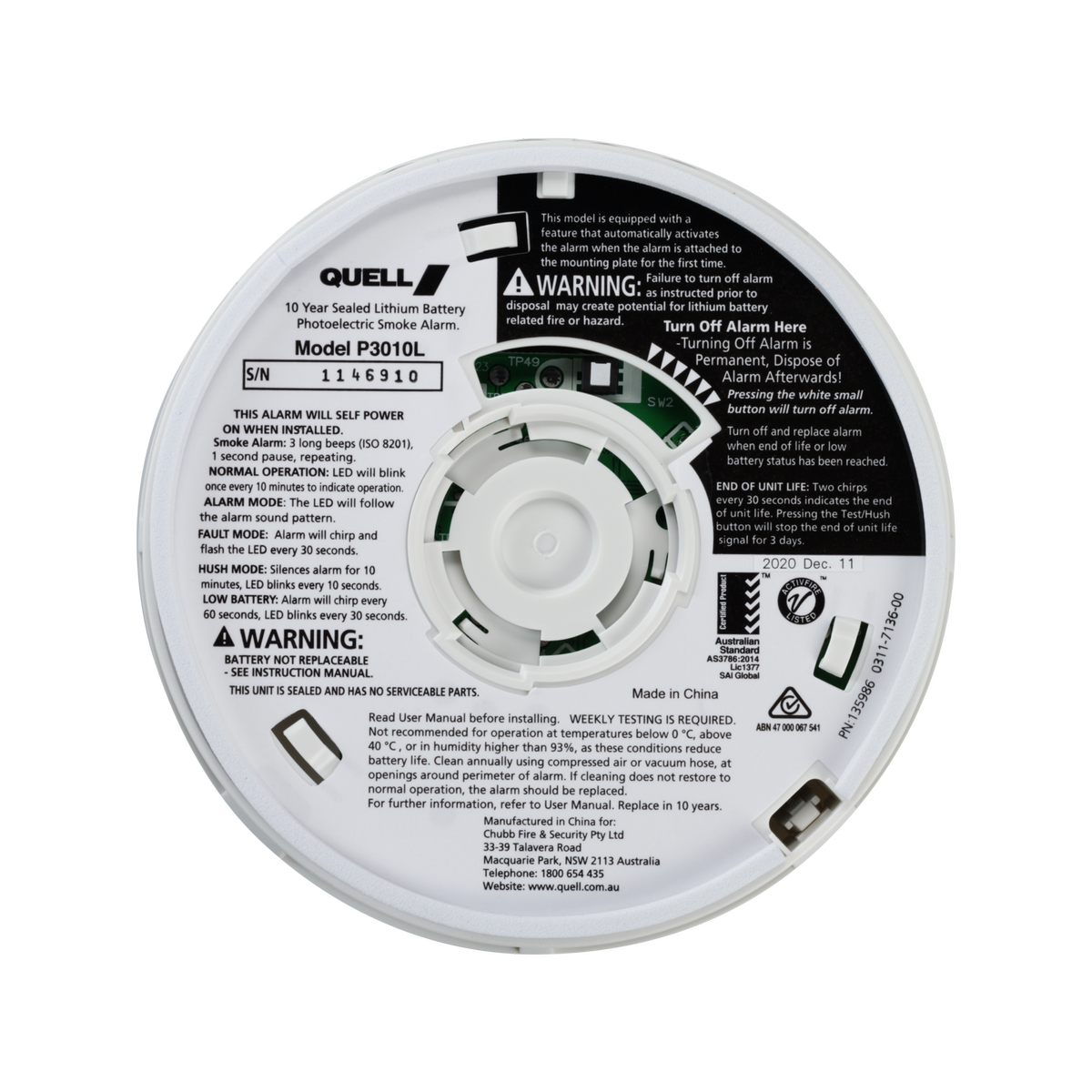 Quell Worry Free Photoelectric Alarm - 10 Year Battery - PVC - Reliable Safety - SuperSaverAU - view 3
