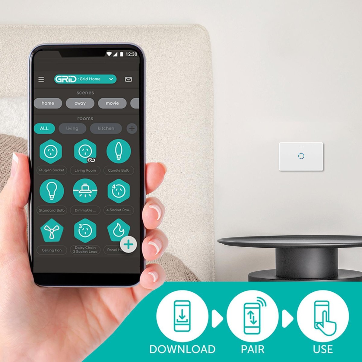 DETA Grid Connect Smart Single Gang Touch Light Switch 240V White 6911HA