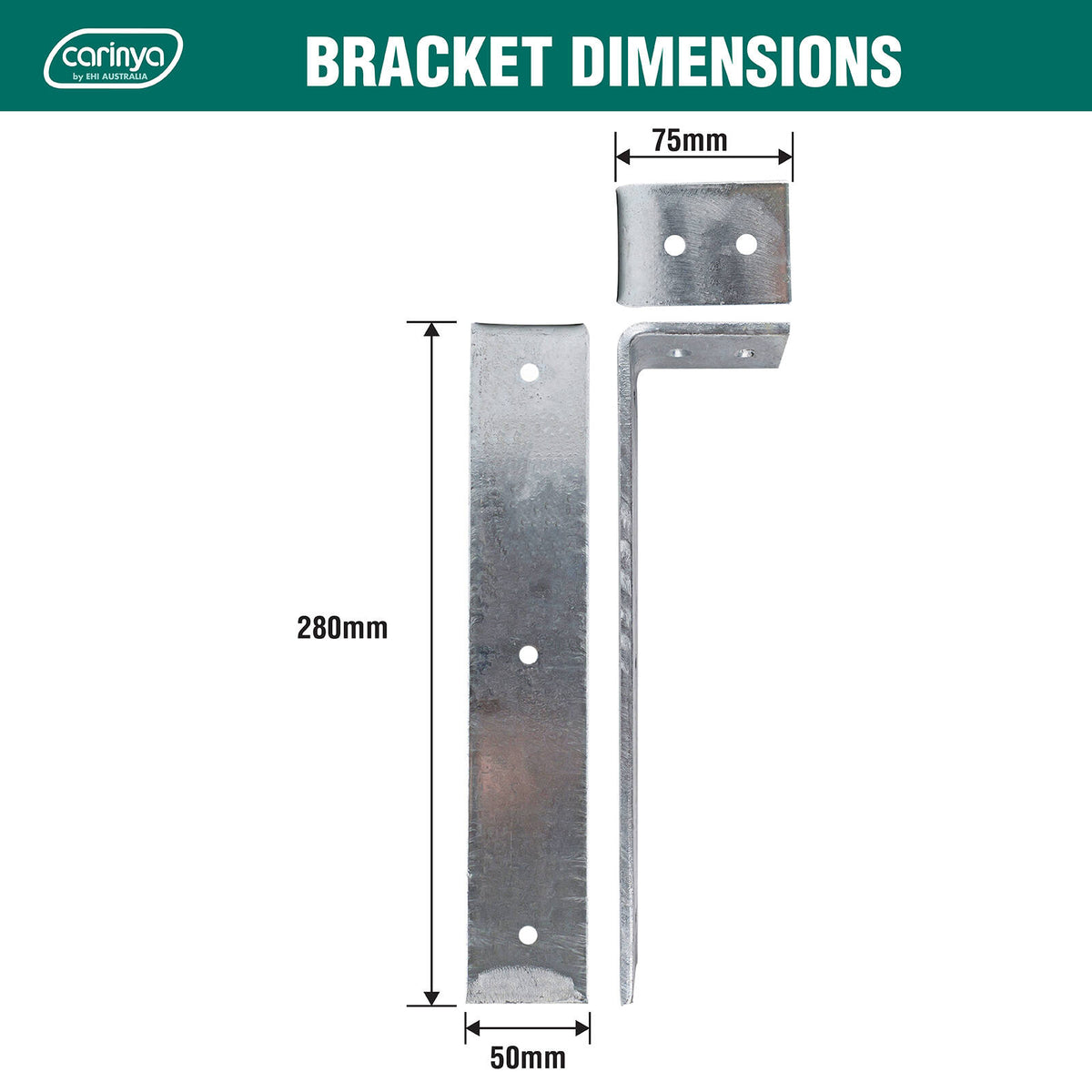 Carinya 280 x 75mm Galvanised Steel Heavy-Duty Multi-Orientation Angle Bracket, 75kg