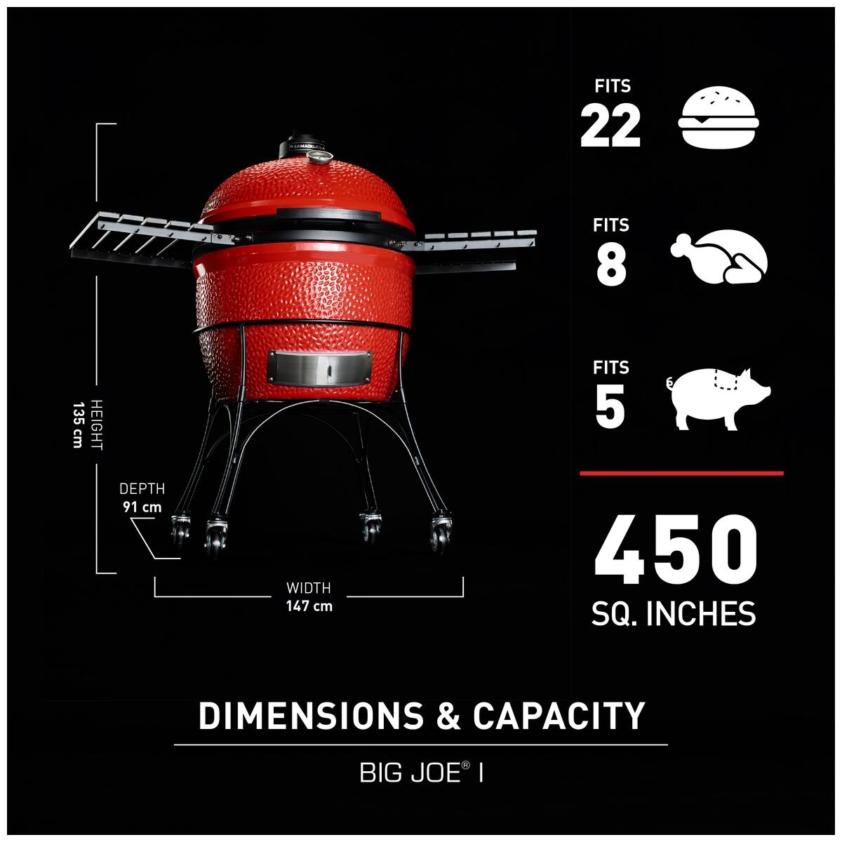 Kamado Joe Big Joe I Ceramic Grill - Red, 61cm Cooking Surface, Cart with Locking Wheels - BJ24RH