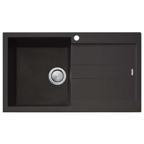 Oliveri Left-Hand Basin Topmount Single Bowl Sink with Right-Hand Drainer - Black - ST-BL1520LHB