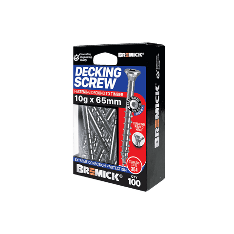 Bremick 10g x 65mm 304 Stainless Steel Spiral Rib T25 Decking Screw 100 Pack
