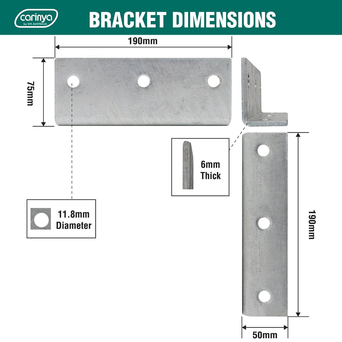 Carinya Galvanised Reinforcing Angle Bracket 190 x 75 x 50mm Strength - SuperSaverAU - view 4