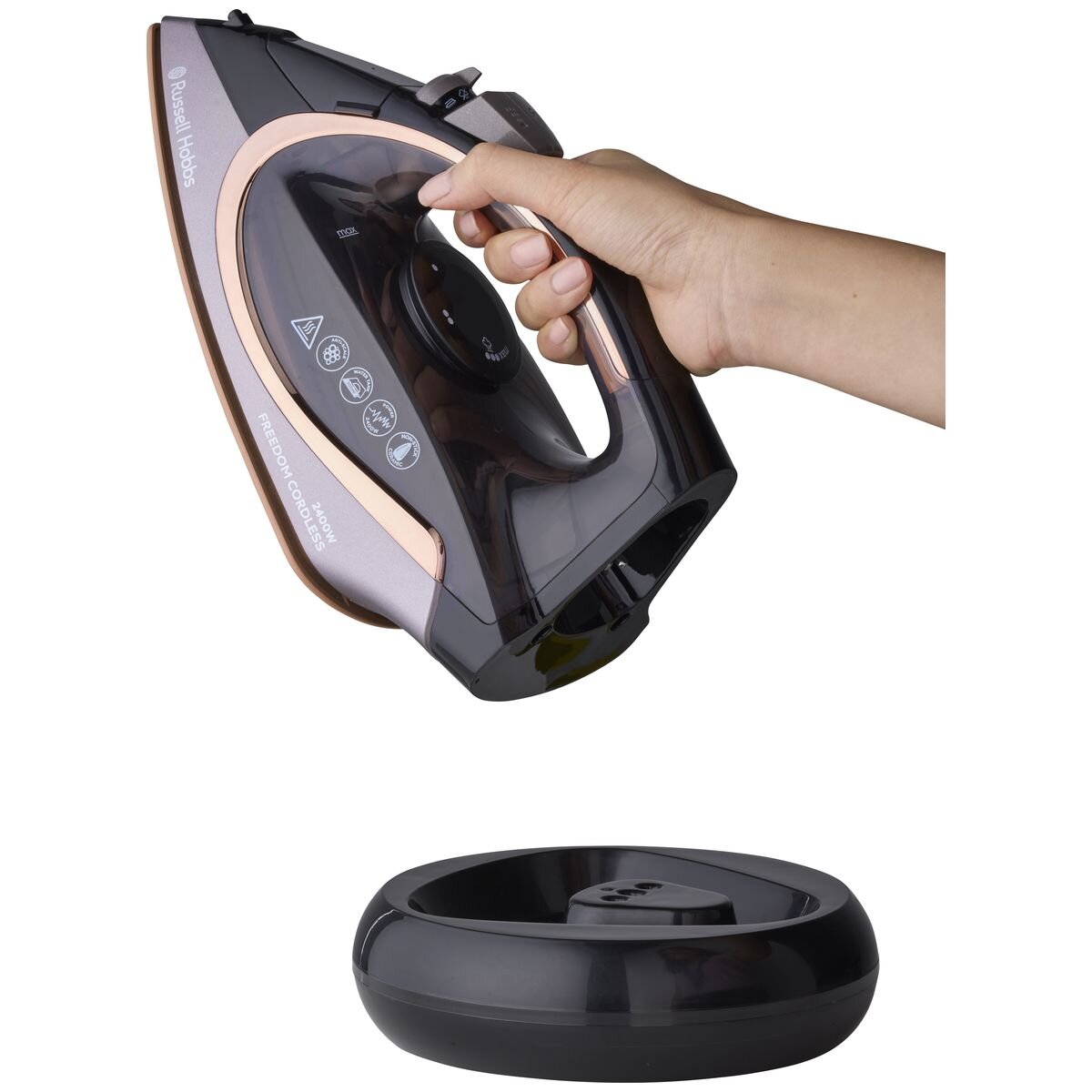 Russell Hobbs Freedom cordless iron - 2400W, copper coated ceramic soleplate, 135g steam shot - RHC580