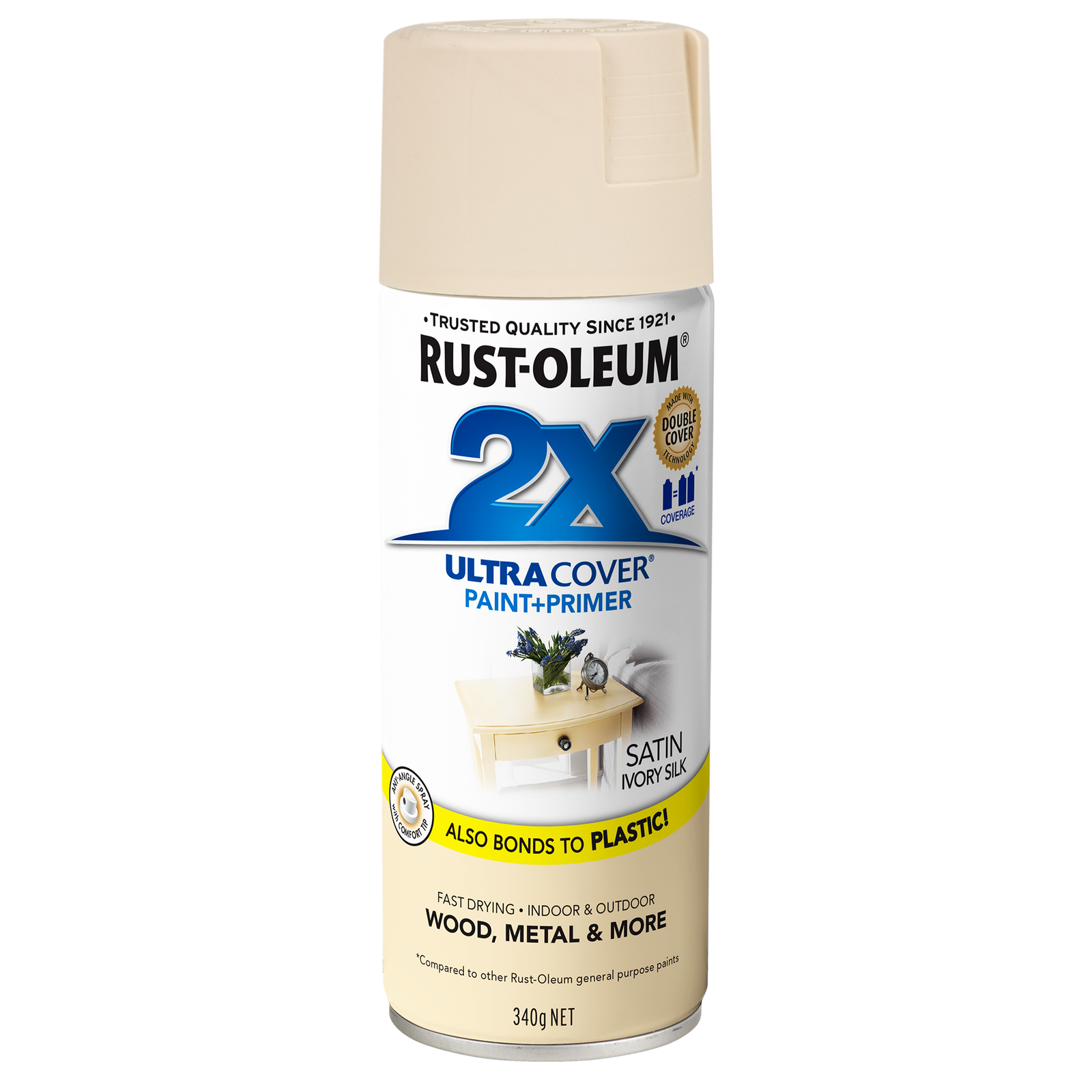 Rust-Oleum 2X Ultra Cover Satin Ivory Silk Spray Paint 340g - Indoor & Outdoor Paint & Primer