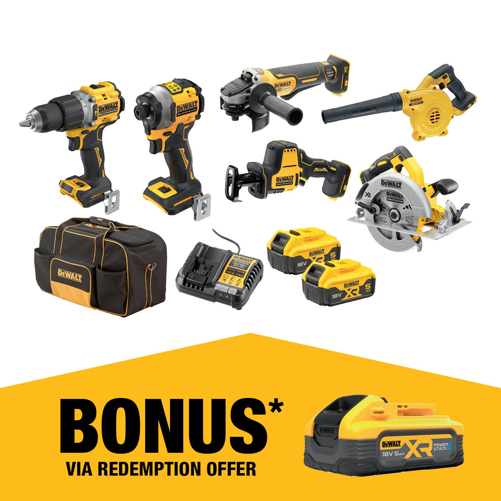 DeWALT 18V XR Brushless Cordless 6 Piece 5.0Ah Combo Kit DCZ601P2-XE