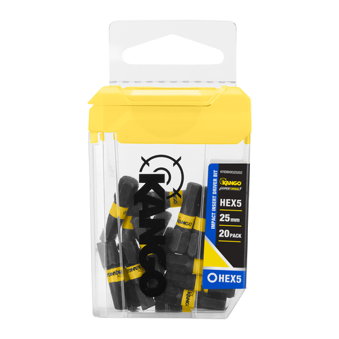 Kango 25mm HEX5 Hypertorque Impact Driver Insert Bits - 20 Pack, Torsion Zone