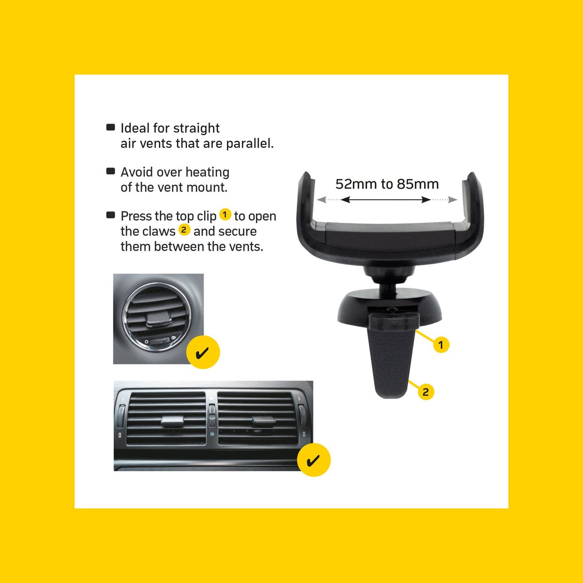 Antsig Vent Mount - Smartphone Holder - 150mm x 10mm x 30mm - Black - Easy Installation - SuperSaverAU - view 3