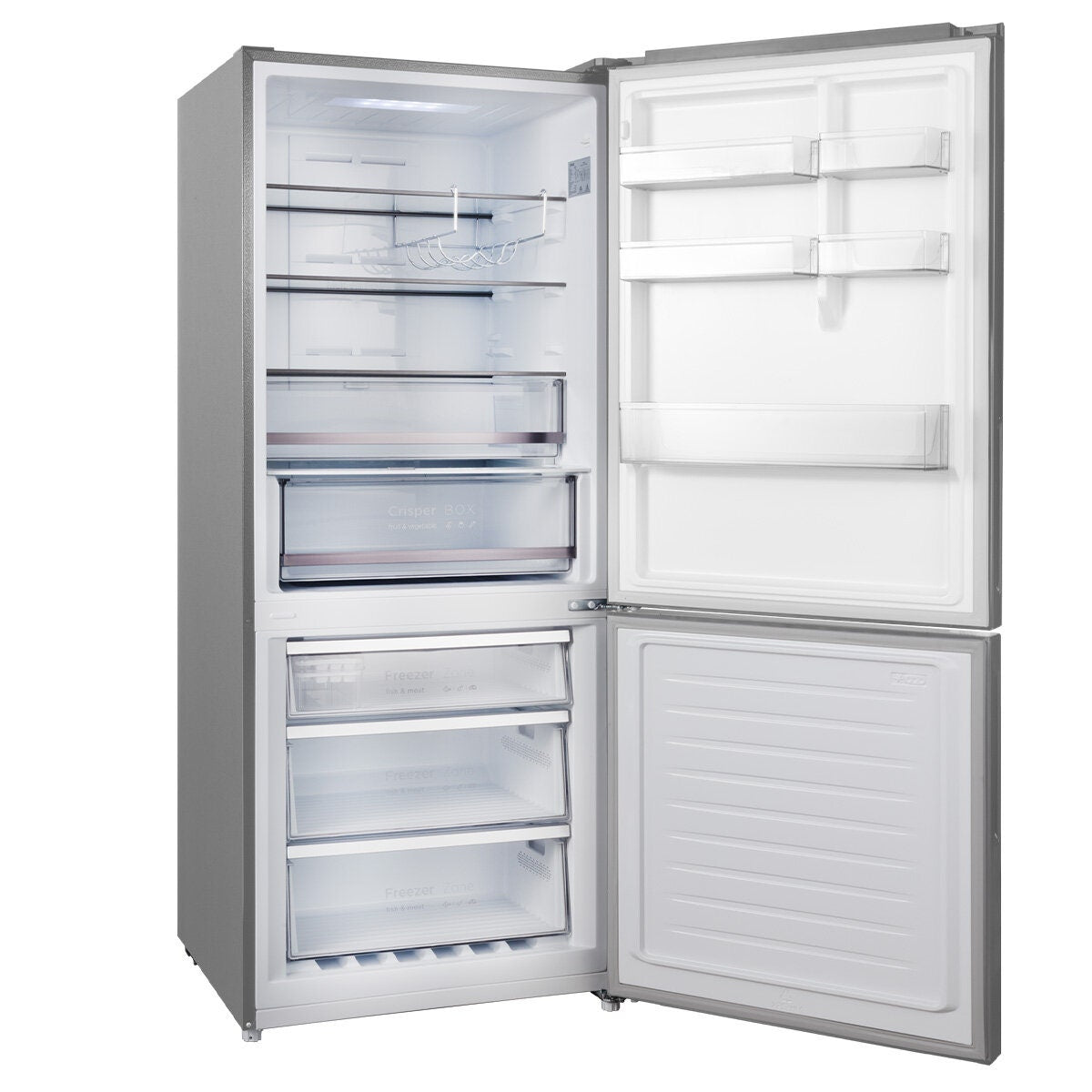 CHiQ 396L bottom mount fridge - stainless steel, inverter system, 6 star energy rating - CBM394NSS6E