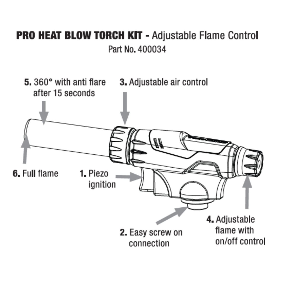 Blow Torch Adjustable Air Control - Butane Gas - 145mm x 110mm - Precision Heating - SuperSaverAU - view 2