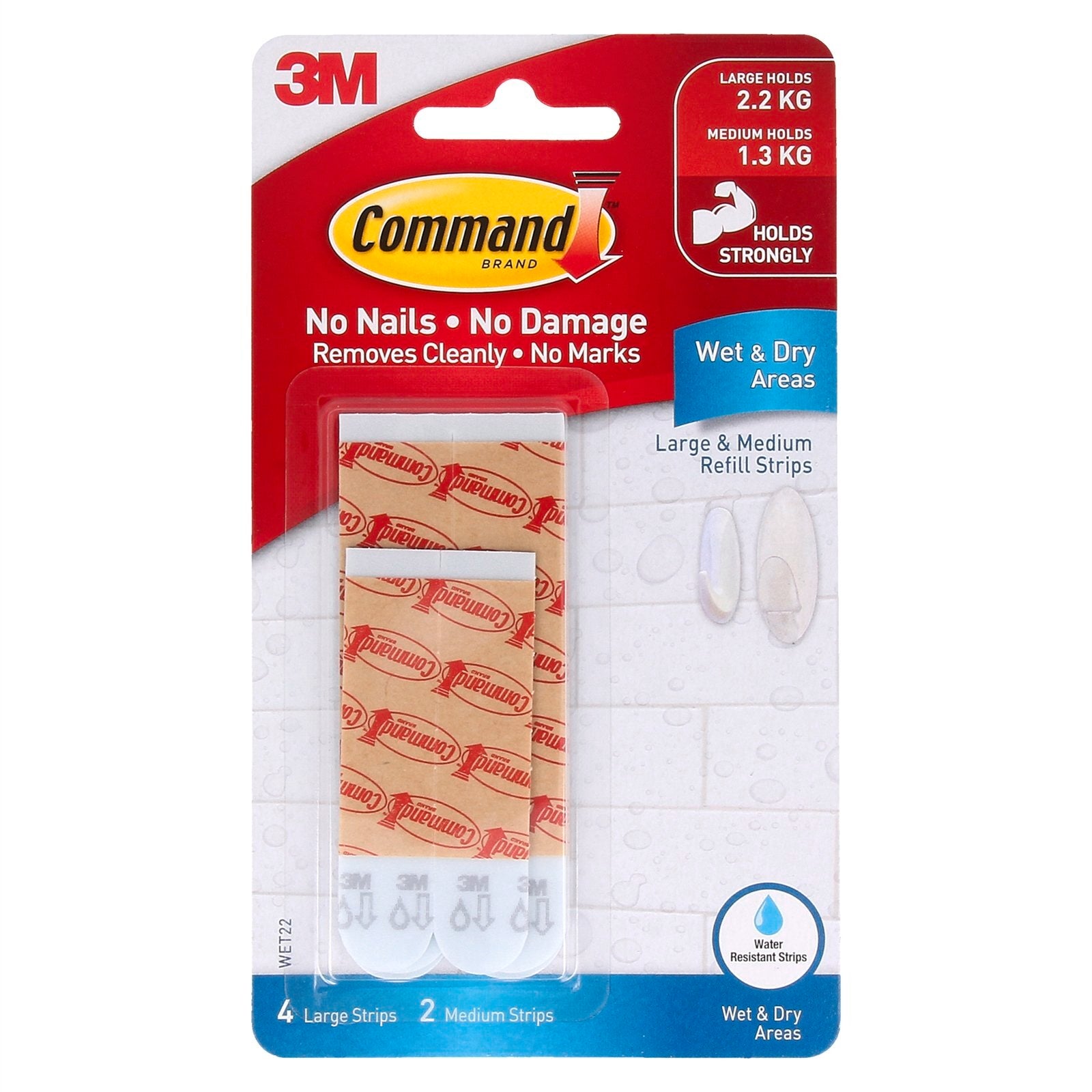 Command Medium & Large White Adhesive Wet Area Refill Strips - 6 Pack