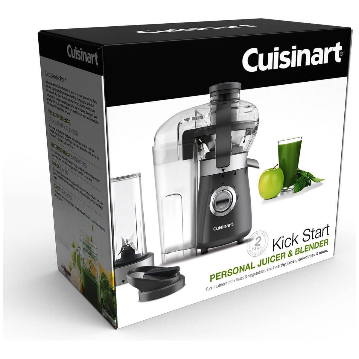 Cuisinart Kick Start 2-in-1 Personal Juicer and Blender - Grey - 450W, 500ml To-Go Cup, Travel Lid - CBJ-450XA