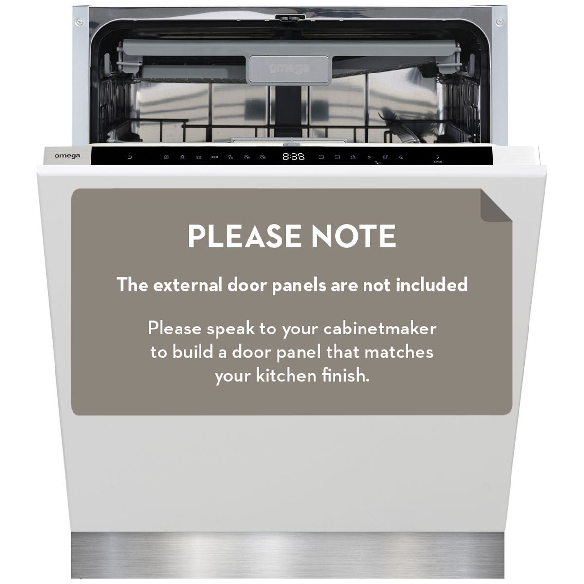 Omega 60cm Fully Integrated Dishwasher - 15 Place Settings, Auto Open Drying, Seven Programs - ODWIF6015