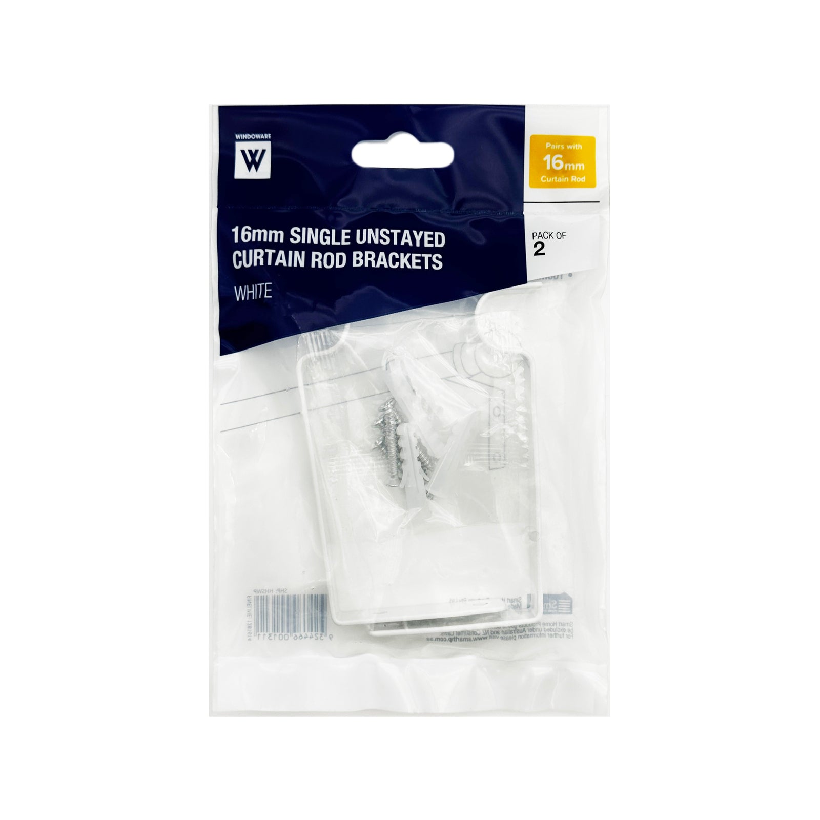 Windoware 100mm White Metal Single Curtain Unstayed Bracket - 2 Pack