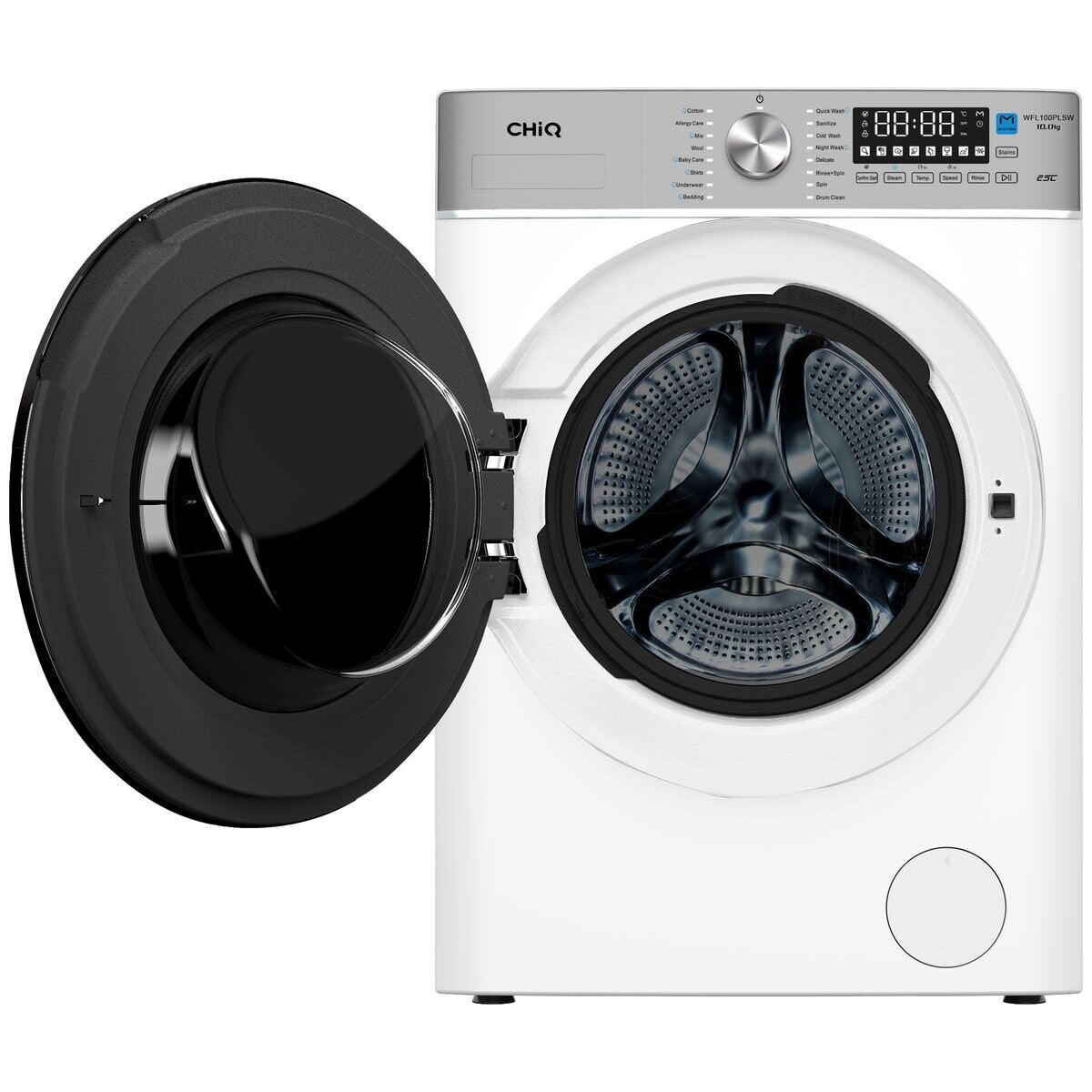 CHiQ 10kg Front Load Washing Machine - 1400rpm Spin, 20 Programs, Steam Wash, Smart Wash - WFL100PLSW